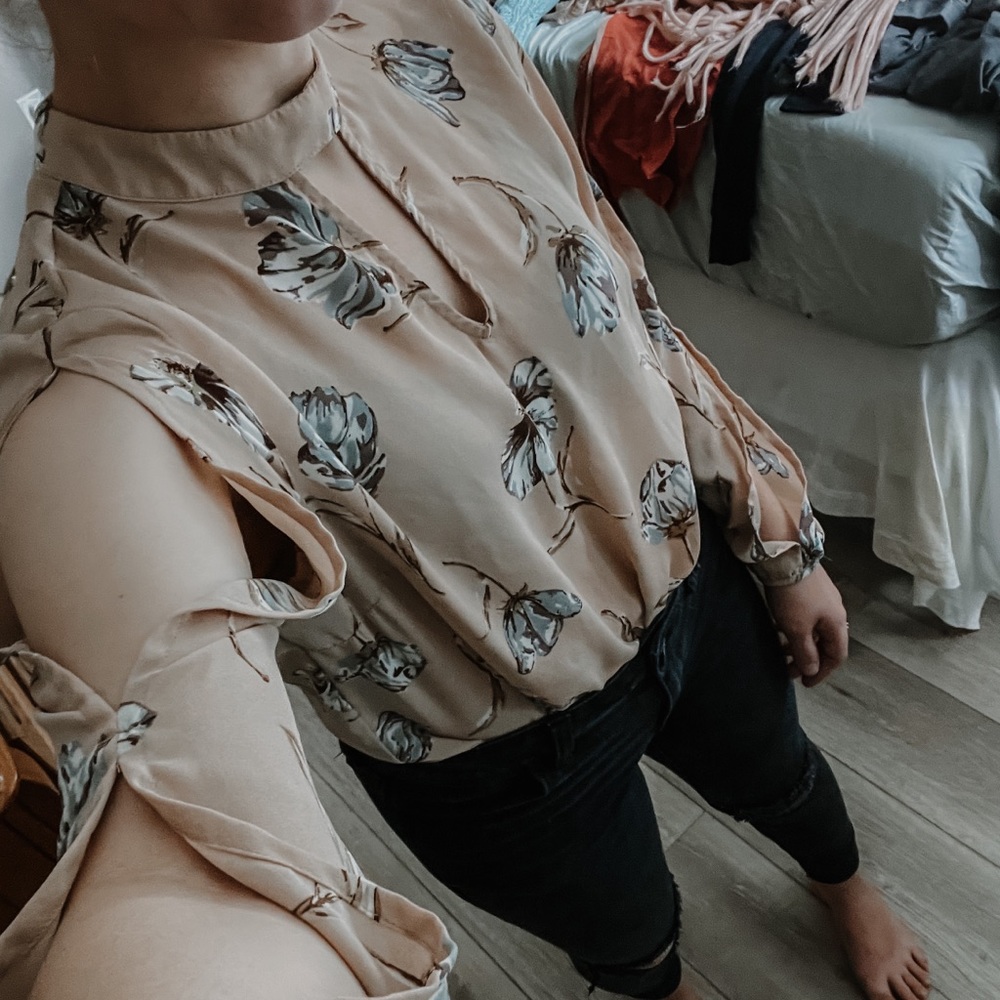 Flattering Skin Revealing Long Sleeve Floral Blouse